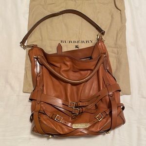 Burberry Soft Lambskin Bridle Calfskin Medium Gosford Hobo Tan